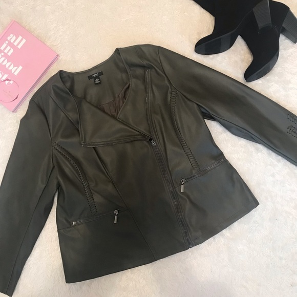Alfani Green Leather Motto Jacket - Picture 1 of 5